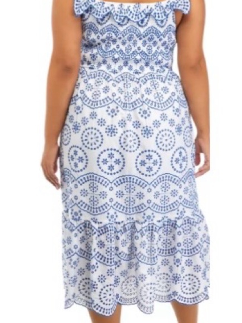 Crown & Ivy Women’s Blue and White Eyelet Ruffles Smocked Sun Dress Size 3X - Picture 3 of 14